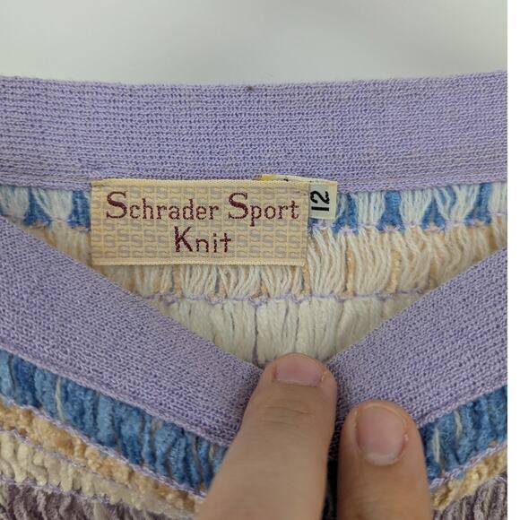 VTG Pastel Scharder Sport Knit Ruched Sz 12 Striped Sweater Indie Y2K 80s Ribbed - Picture 3 of 6